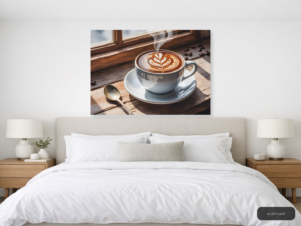Latte Art Coffee Cup Window Watercolor Wall Art — A1 / Bedroom