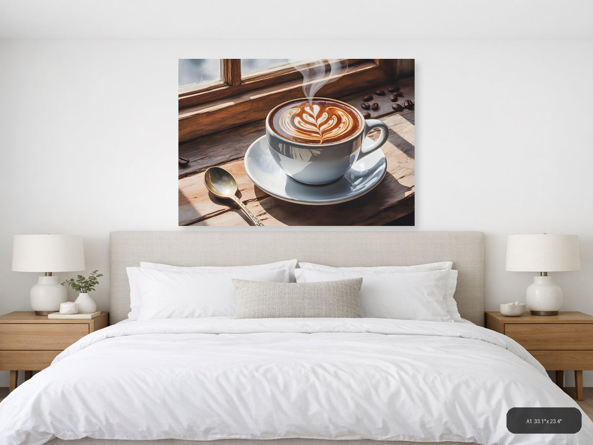 Latte Art Coffee Cup Window Watercolor Wall Art — A1 / Bedroom