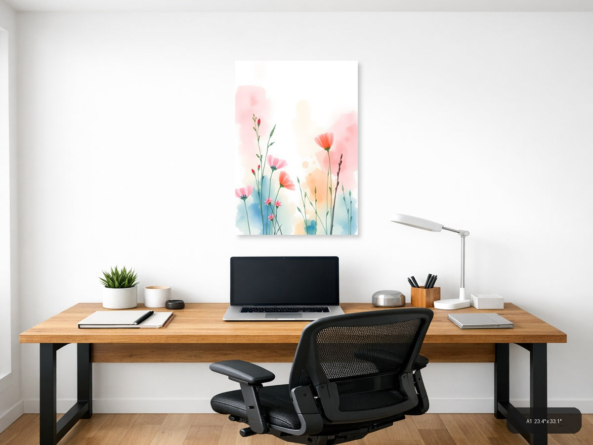 Watercolor Pink Carnations Flowers Portrait Wall Art — A1 / Office