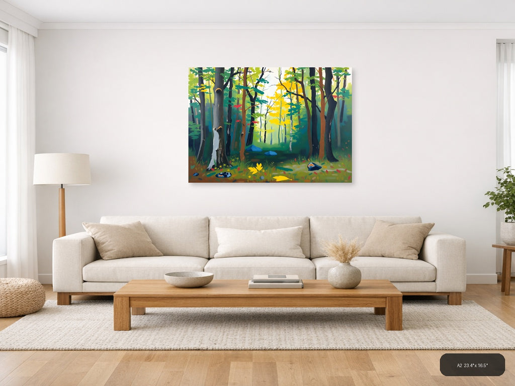 Abstract Forest Stream Landscape Wall Art — A2 / Living Room