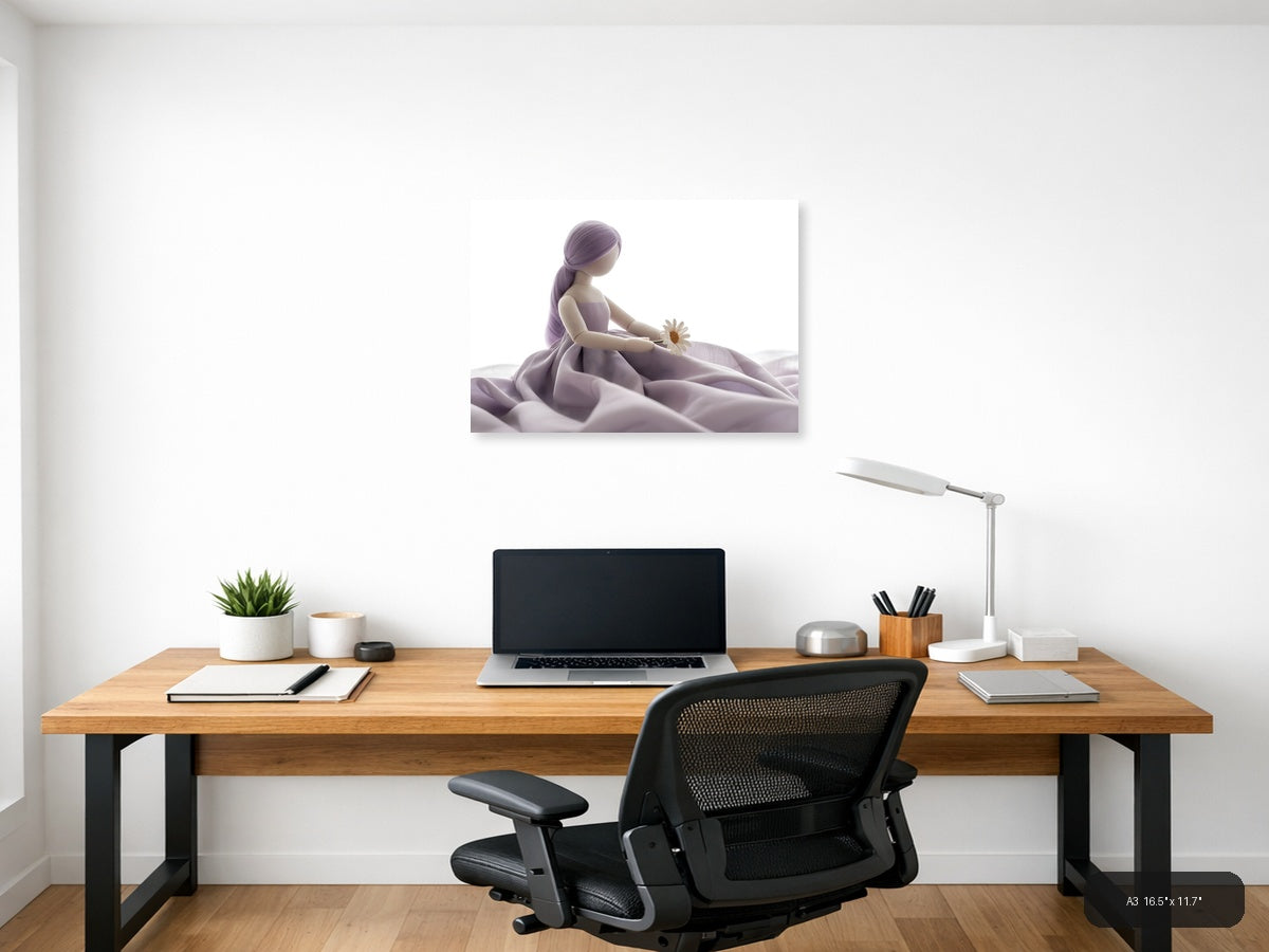 Purple-Haired Girl with Daisy Minimalist Wall Art — A3 / Office