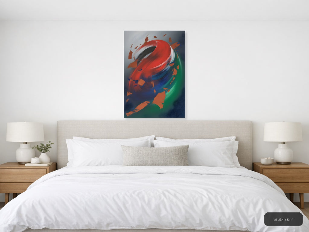 Abstract Swirling Globe Red Blue Green Wall Art — A1 / Bedroom