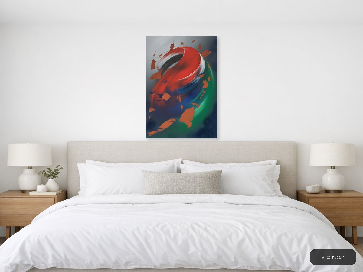 Abstract Swirling Globe Red Blue Green Wall Art — A1 / Bedroom