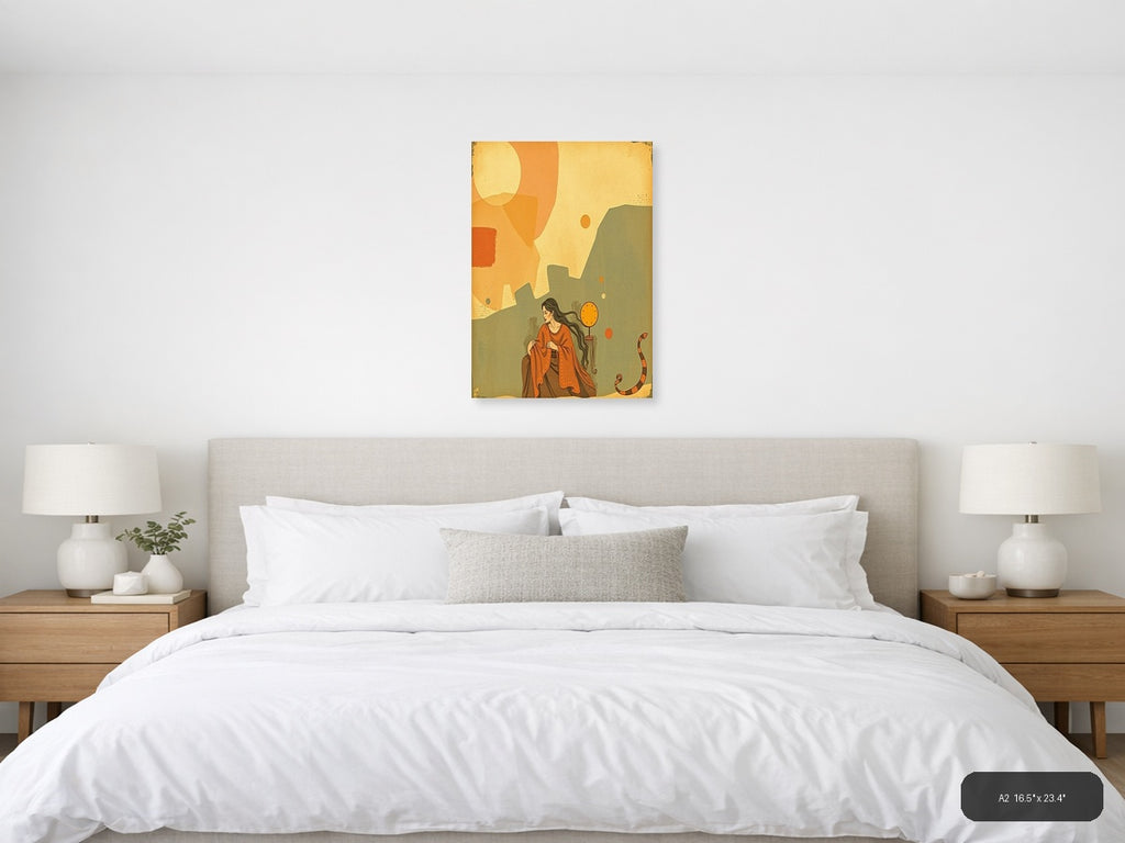 Woman with Clock Vintage Landscape Wall Art — A2 / Bedroom