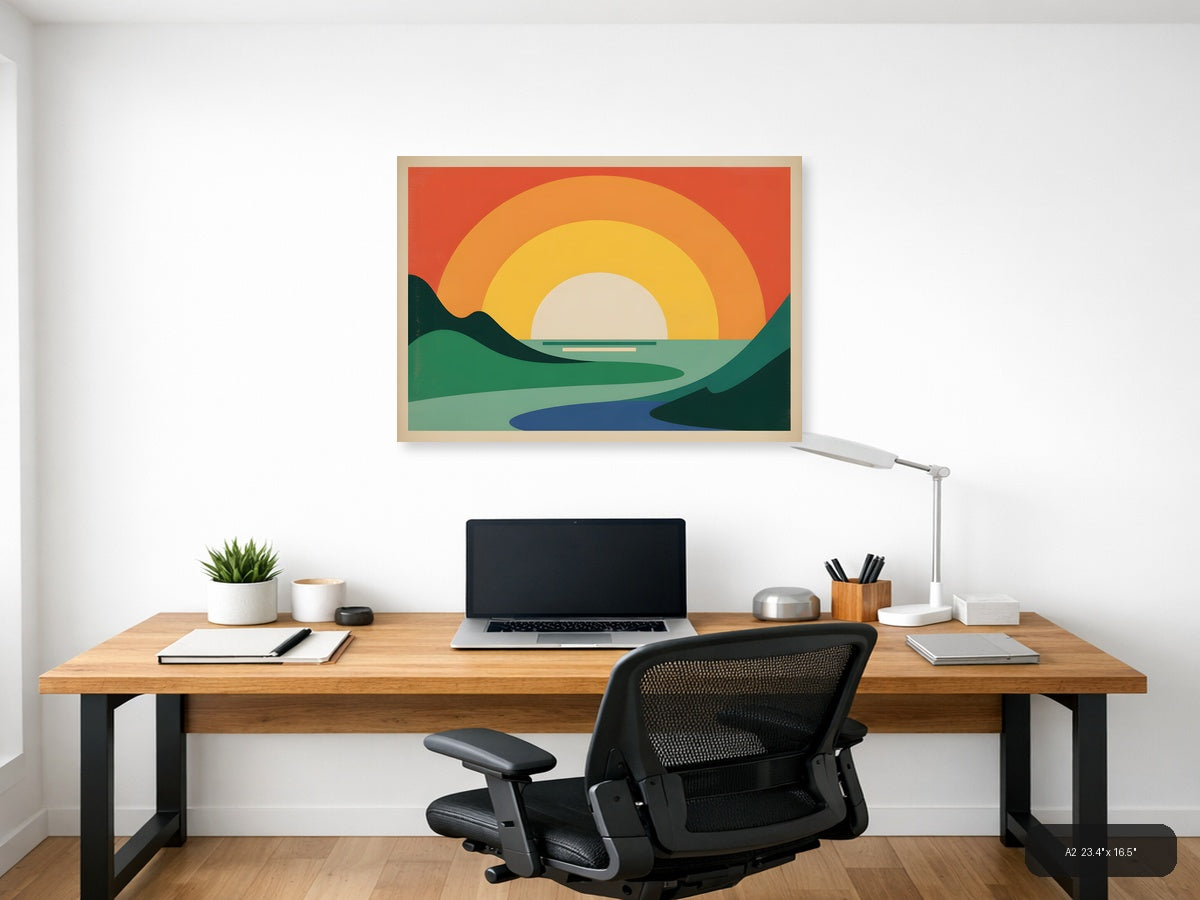 Vintage Sunset Landscape Minimalist Wall Art — A2 / Office