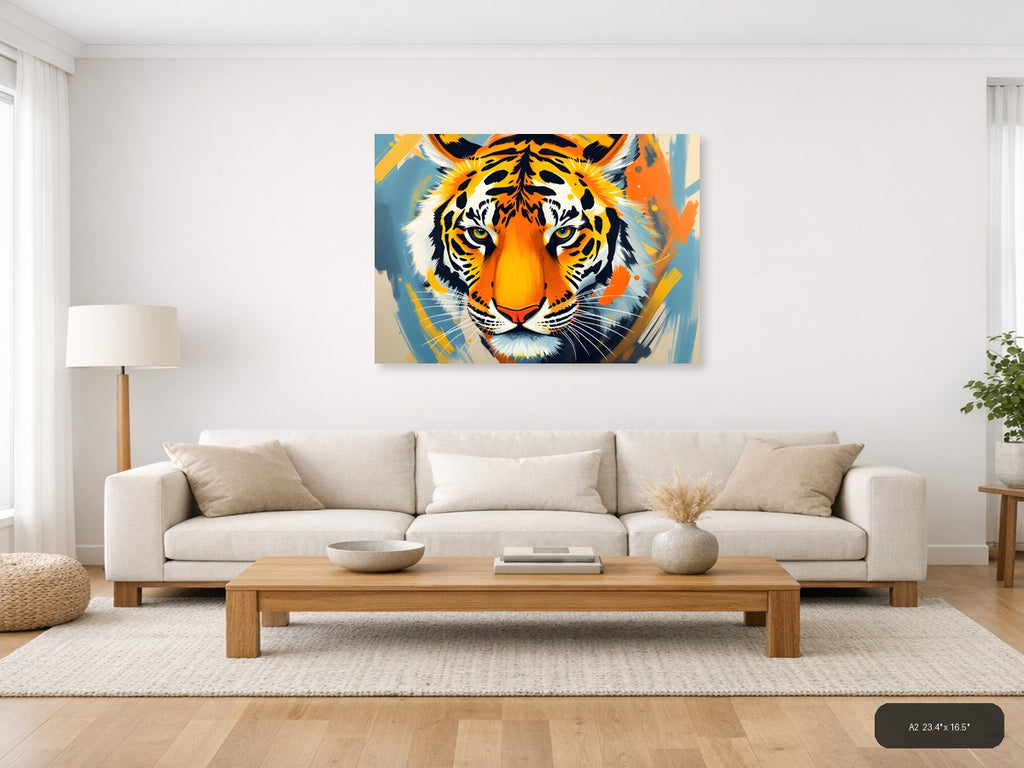 Abstract Tiger Face Portrait Modern Colorful Wall Art — A2 / Living Room