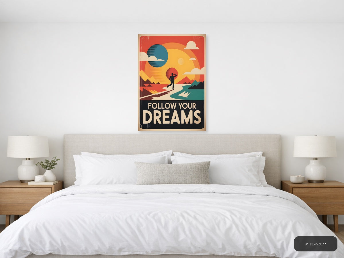 Follow Your Dreams Vintage Sunset Runner Wall Art — A1 / Bedroom