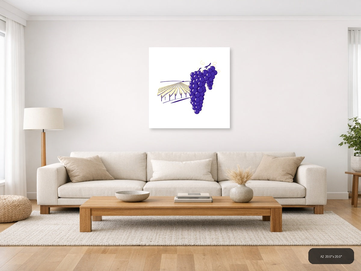Minimalist Purple Grapes Vineyard Field Wall Art — A2 / Living Room