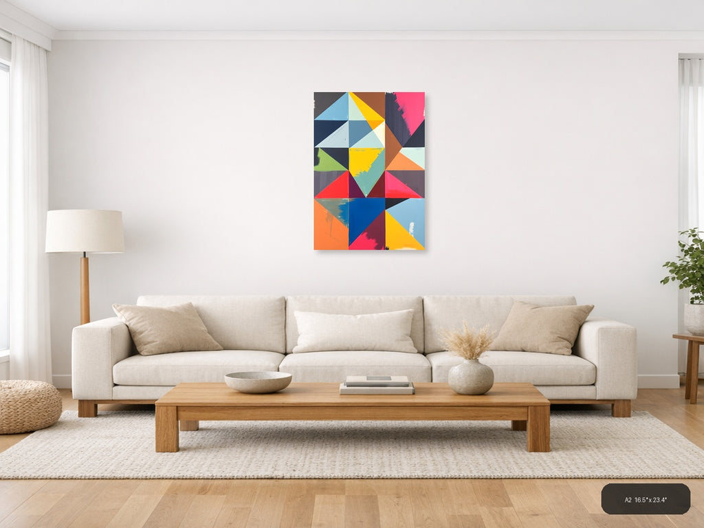 Colorful Geometric Abstract Triangle Composition Wall Art — A2 / Living Room