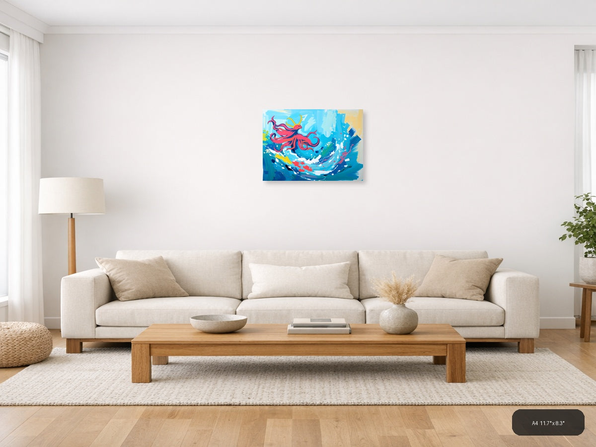 Red Dragon Abstract Sky Modern Canvas Wall Art — A4 / Living Room