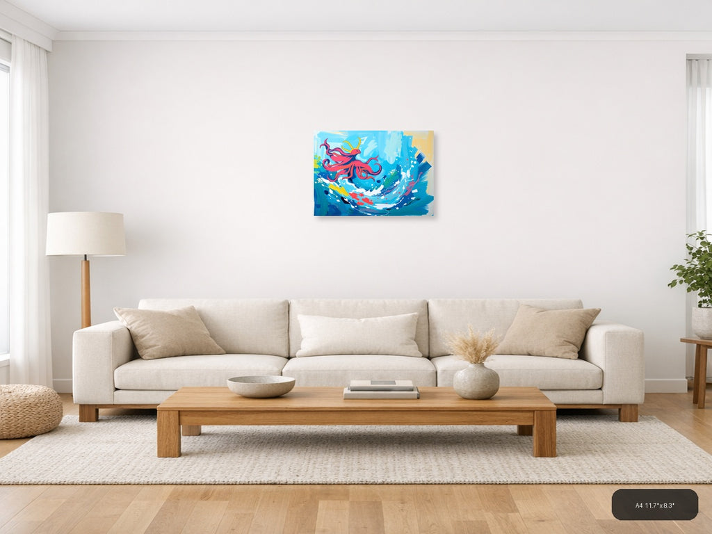 Red Phoenix Abstract Blue Sky Canvas Wall Art — A4 / Living Room