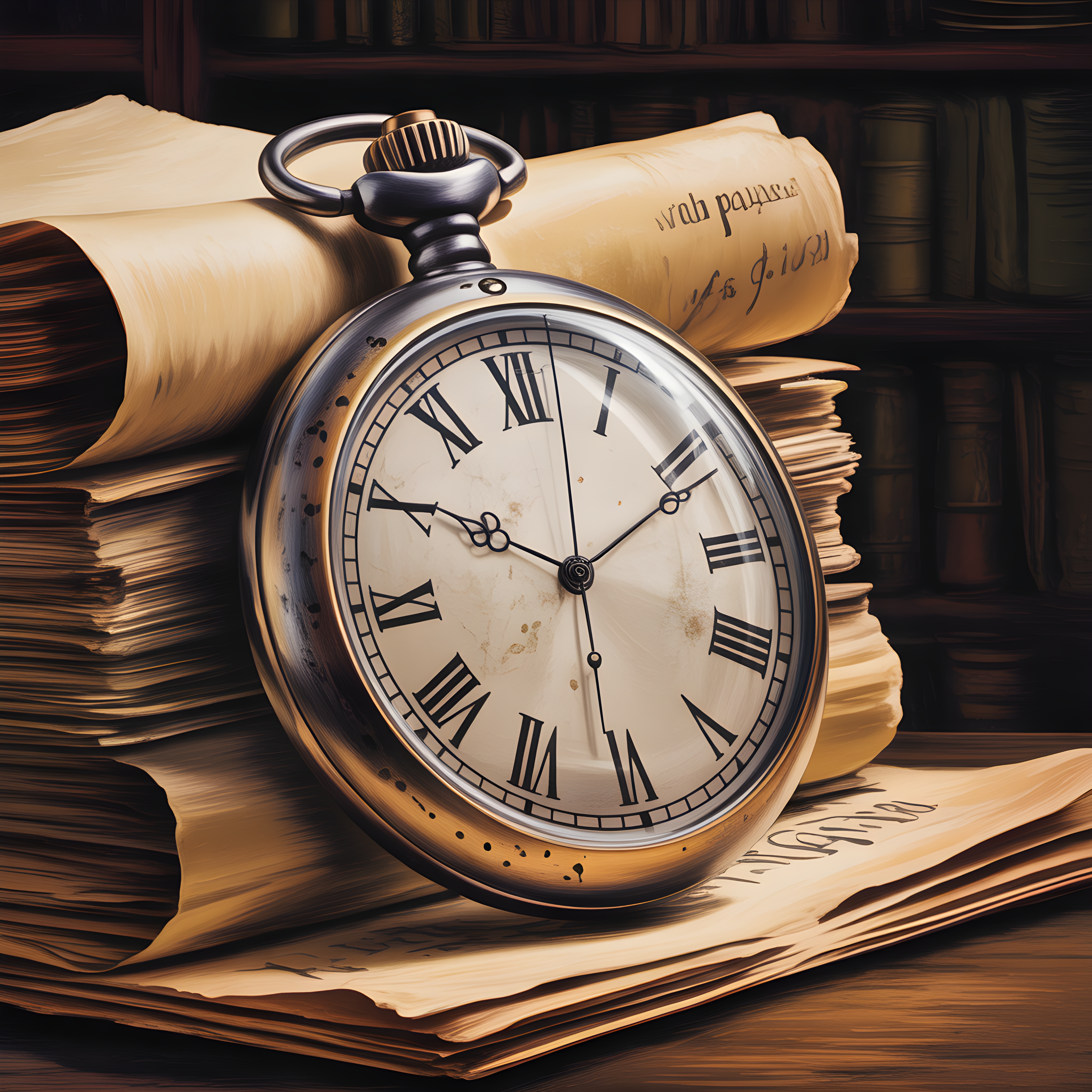 Vintage Pocket Watch & Books Stack Wall Art