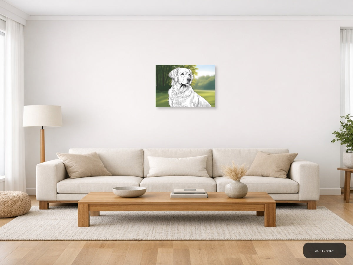 Golden Retriever Portrait Line Art Wall Art — A4 / Living Room