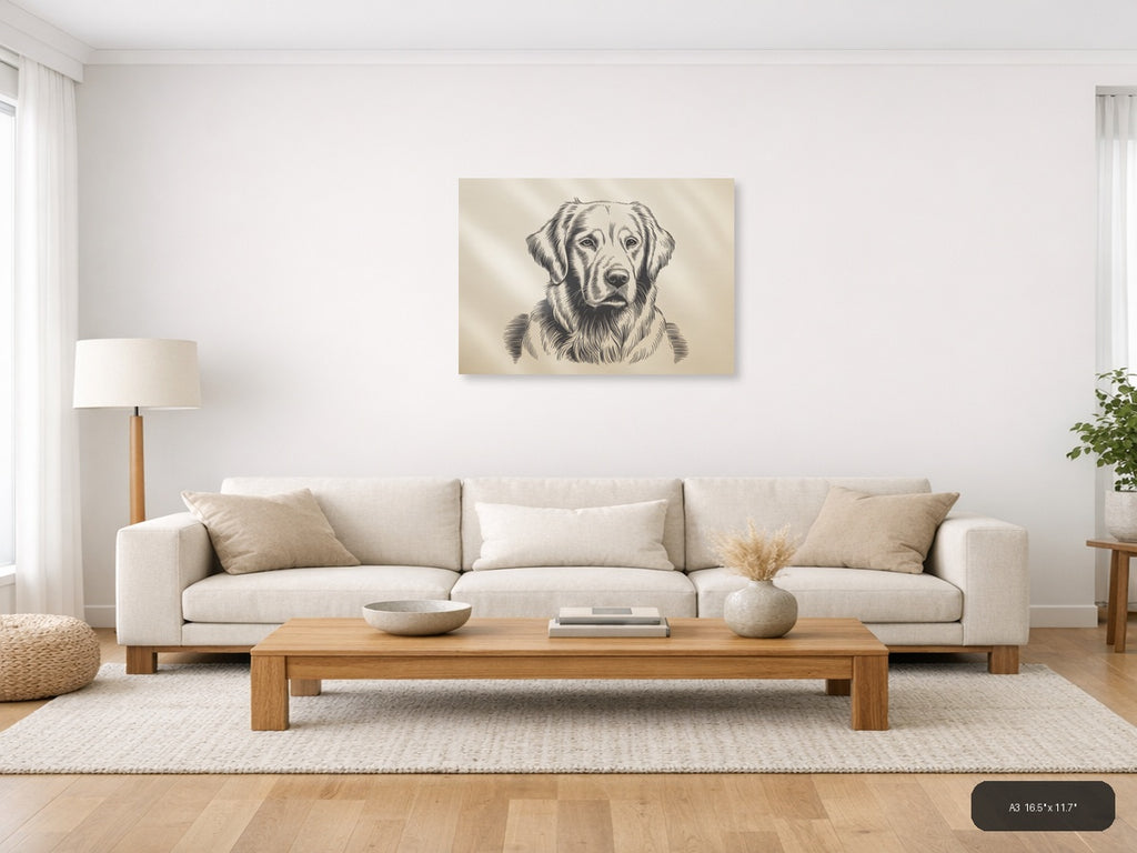 Labrador Retriever Portrait Line Art Wall Art — A3 / Living Room