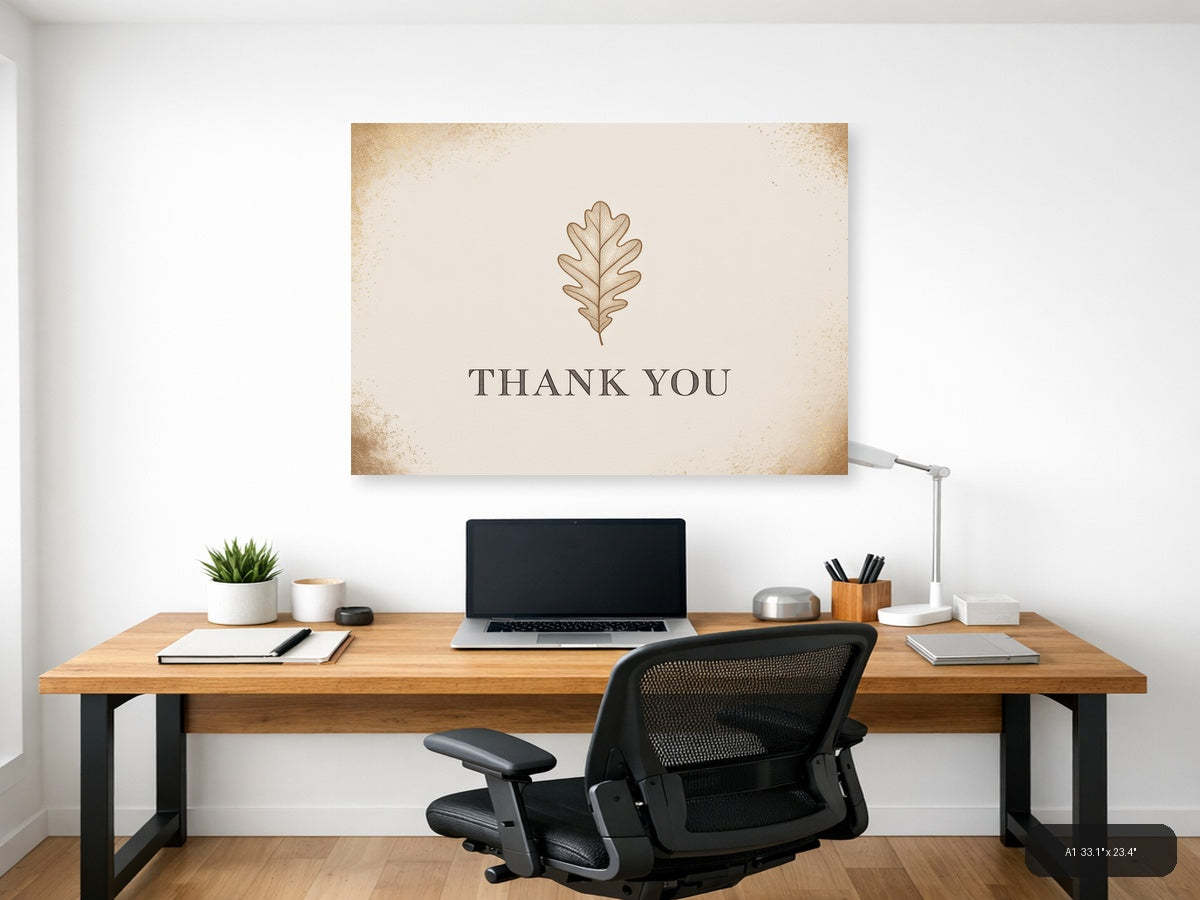Thank You Oak Leaf Typography Wall Art — A1 / Office