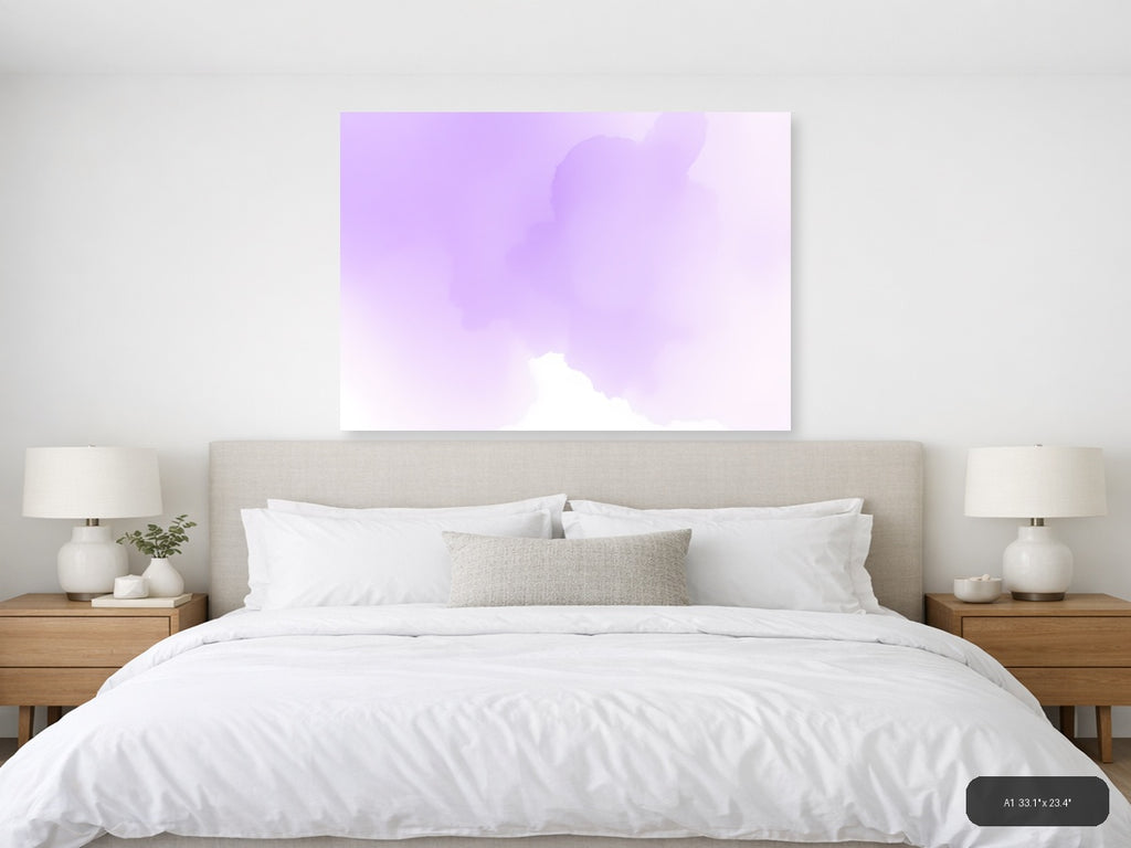 Purple Misty Mountain Watercolor Landscape Wall Art — A1 / Bedroom