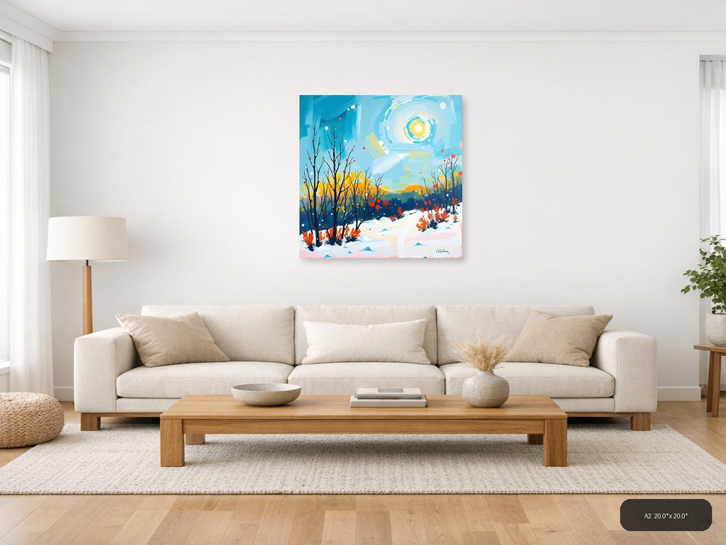 Abstract Winter Landscape with Sun - Modern Wall Art — A2 / Living Room