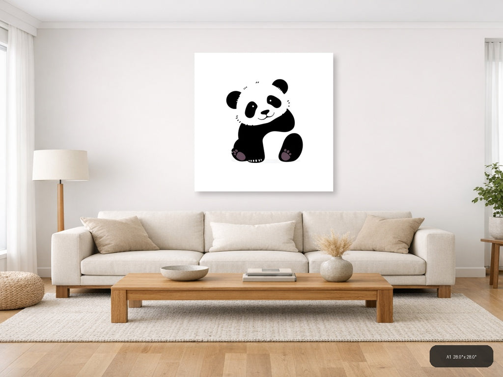 Playful Panda Minimalist Black & White Wall Art — A1 / Living Room