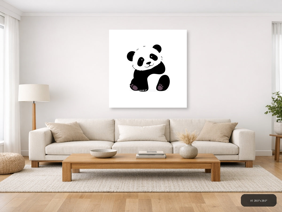 Playful Panda Minimalist Black & White Wall Art — A1 / Living Room