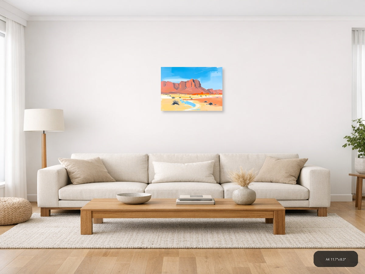 Abstract Desert Landscape with Red Rock Formation Wall Art — A4 / Living Room
