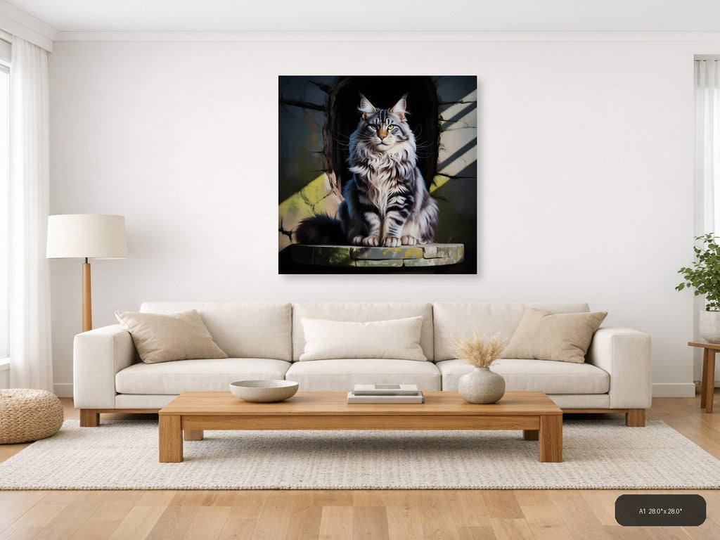 Majestic Long-Haired Cat Portrait Photography Wall Art — A1 / Living Room