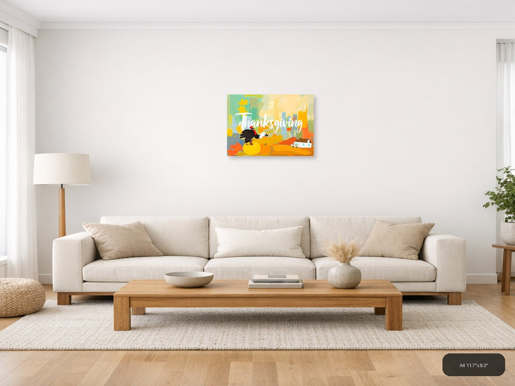 Thanksgiving Turkey Abstract Cityscape Wall Art — A4 / Living Room