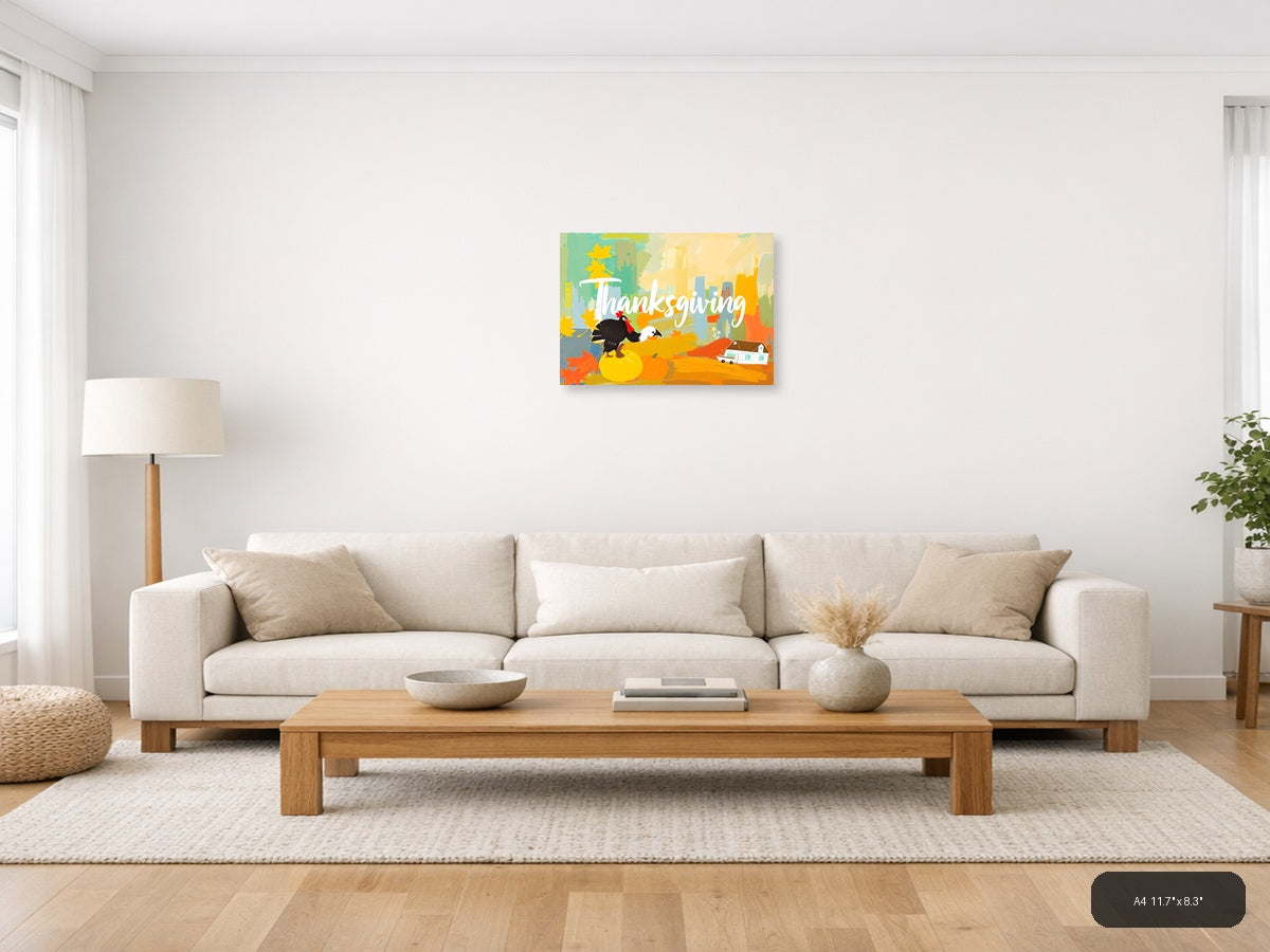 Thanksgiving Turkey Abstract Cityscape Wall Art — A4 / Living Room