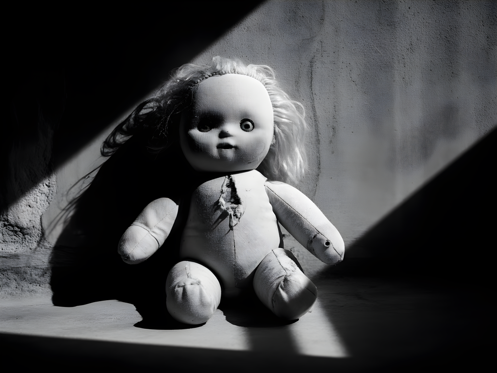 Haunting Doll Portrait Black and White Photography Wall Art