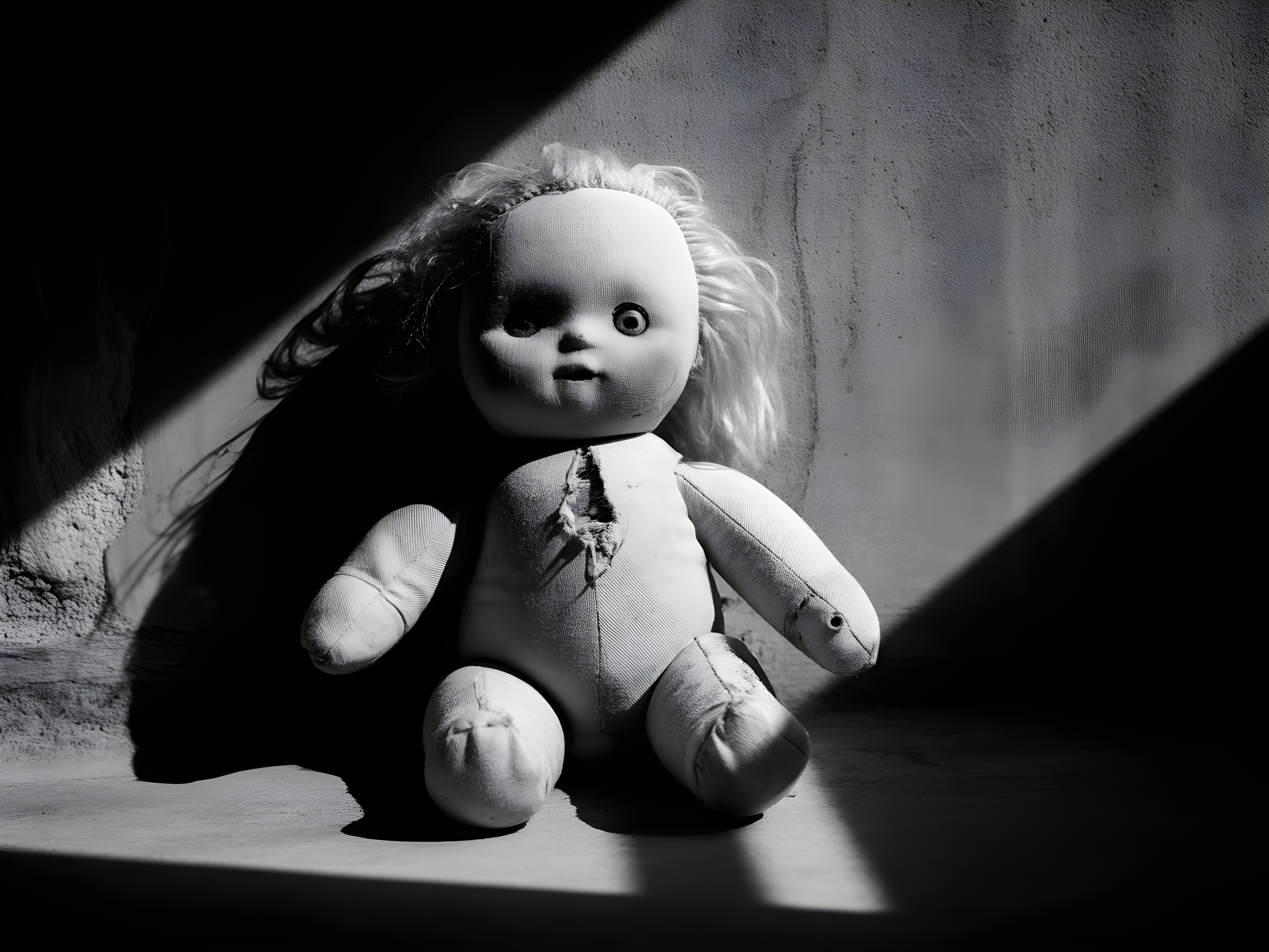 Haunting Doll Portrait Black and White Photography Wall Art