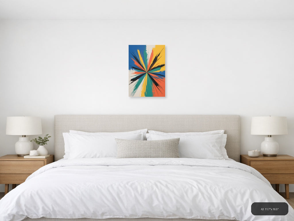 Colorful Radial Burst Abstract Modern Wall Art — A3 / Bedroom
