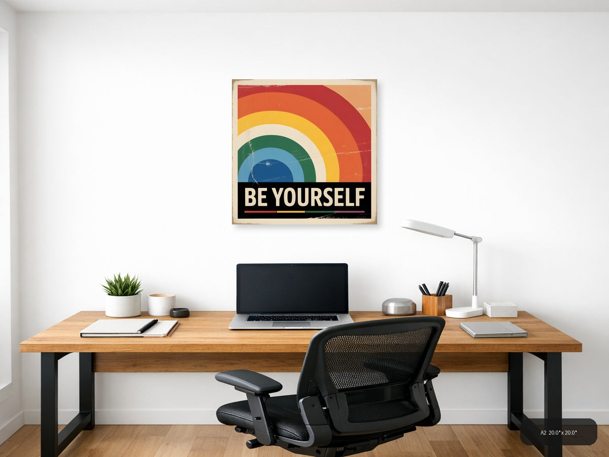 Be Yourself Rainbow Vintage Retro Wall Art — A2 / Office
