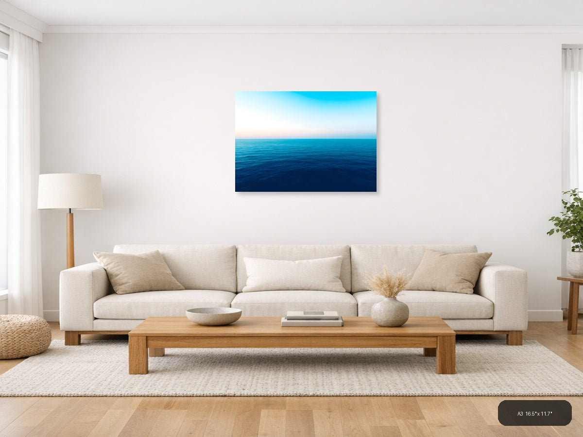 Minimalist Ocean Horizon Blue Water Wall Art — A3 / Living Room