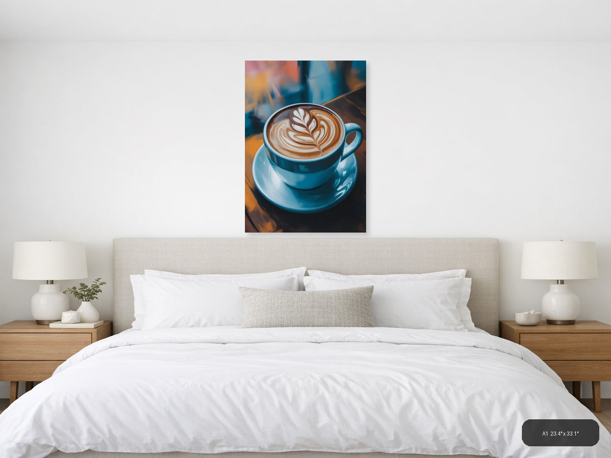 Latte Art Coffee Cup Abstract Blue Wall Art — A1 / Bedroom