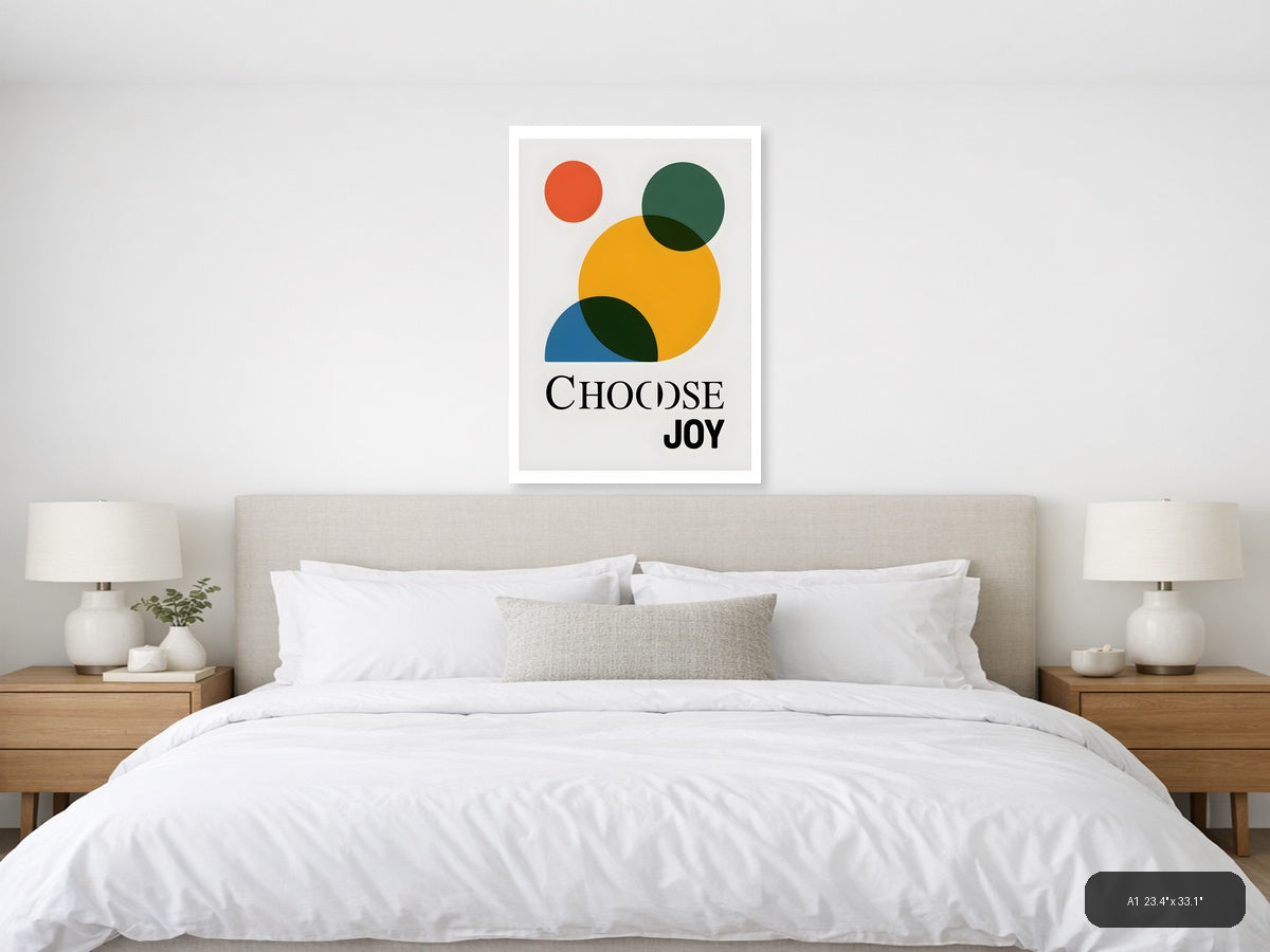 Choose Joy Minimalist Geometric Circles Wall Art — A1 / Bedroom