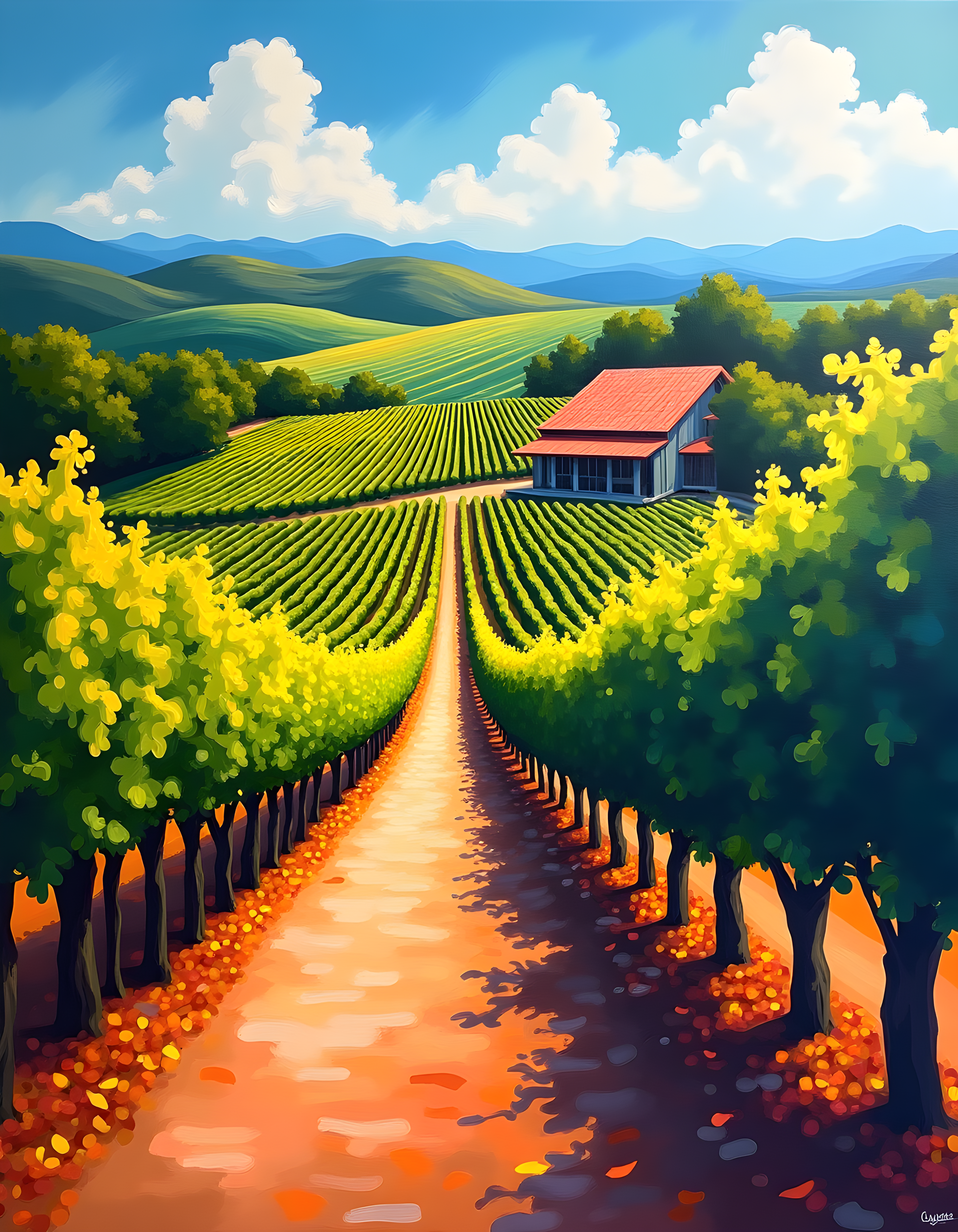 Vineyard Path Landscape Abstract Wall Art