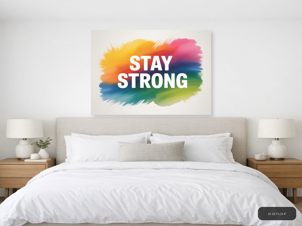 Stay Strong Watercolor Rainbow Gradient Wall Art — A1 / Bedroom