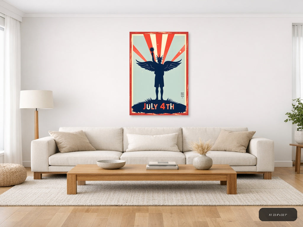 Vintage July 4th Statue of Liberty Patriotic Wall Art — A1 / Living Room