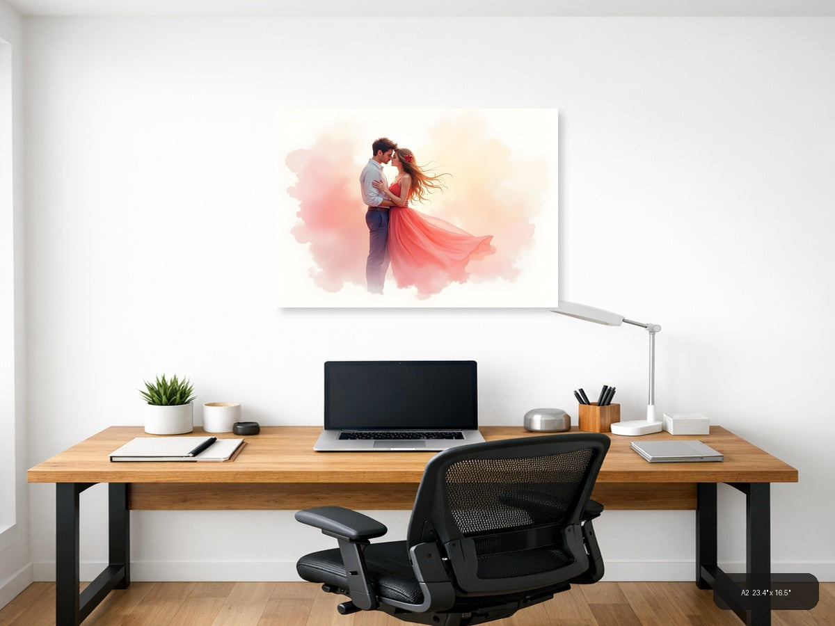 Romantic Couple Dancing Watercolor Wall Art — A2 / Office