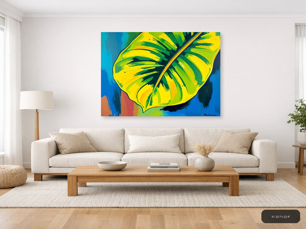 Abstract Tropical Banana Leaves Yellow Green Wall Art — A1 / Living Room