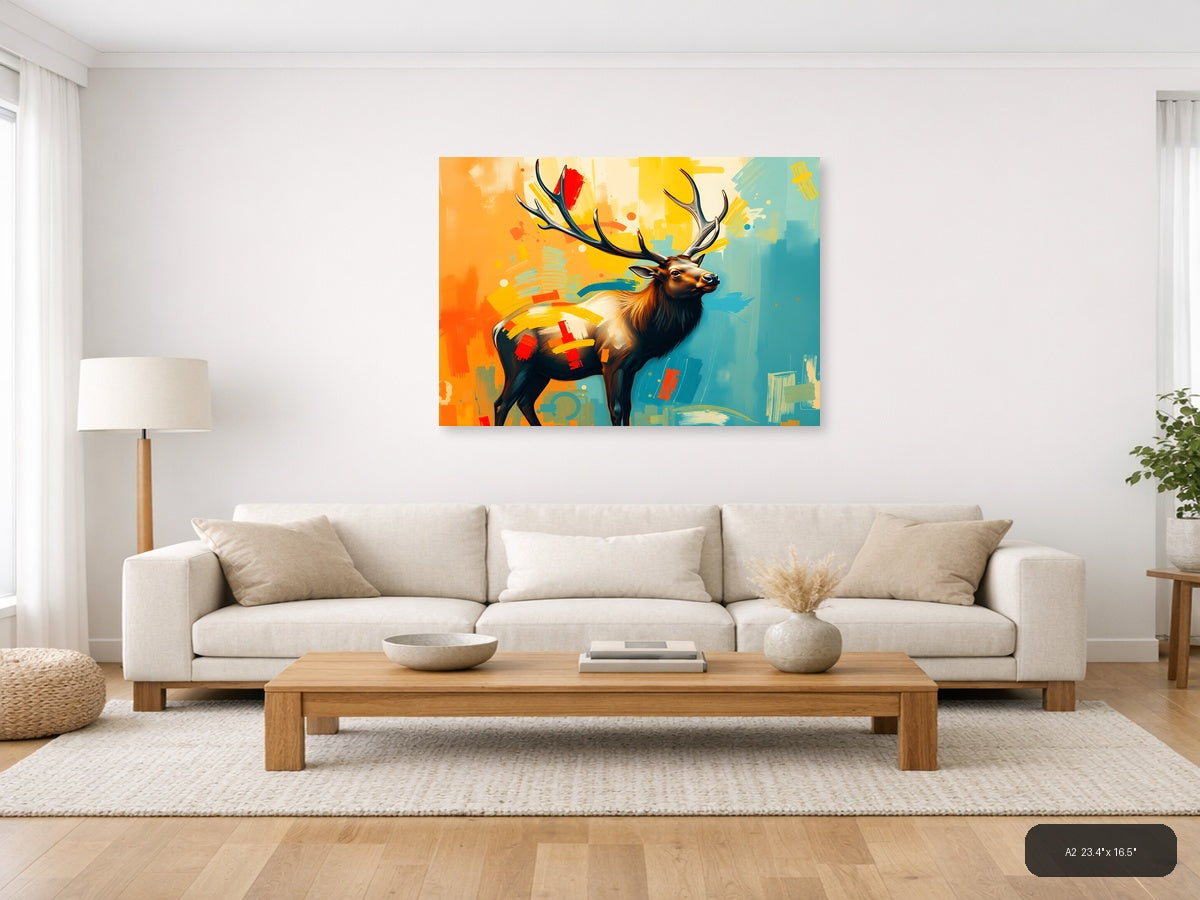 Abstract Elk with Colorful Geometric Patterns Wall Art — A2 / Living Room