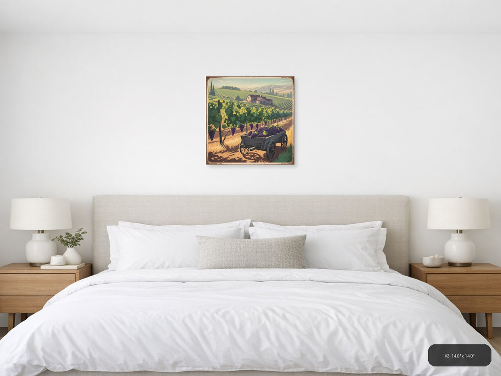 Vintage Vineyard Harvest with Farmhouse Wall Art — A3 / Bedroom