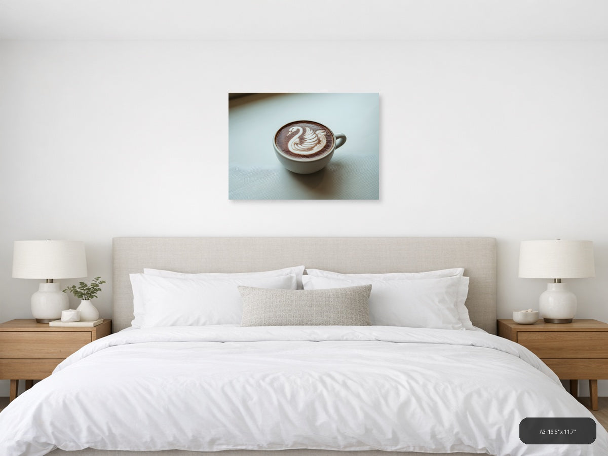 Swan Latte Art Minimalist Coffee Wall Art — A3 / Bedroom