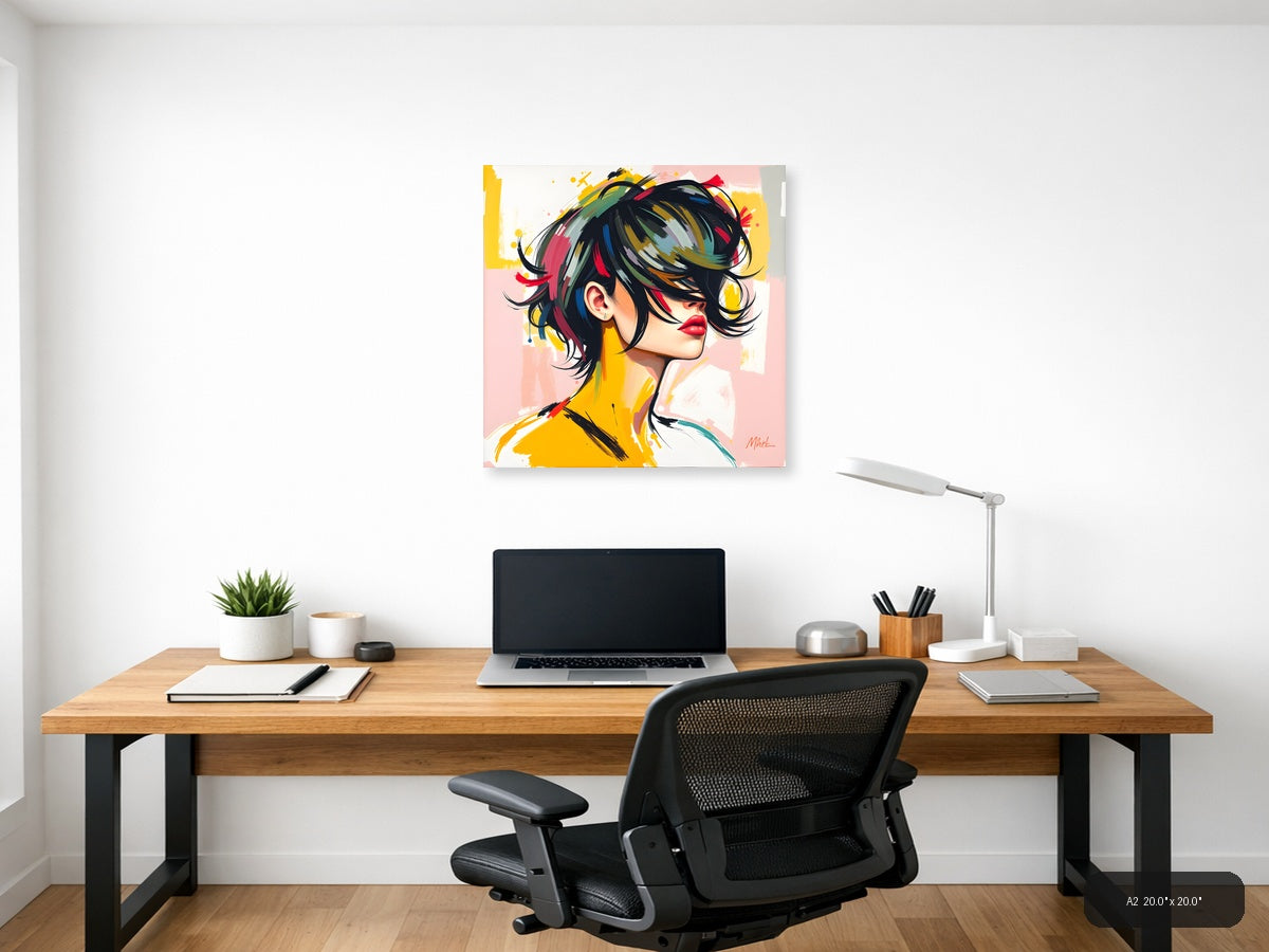 Colorful Abstract Portrait with Black Hair Wall Art — A2 / Office