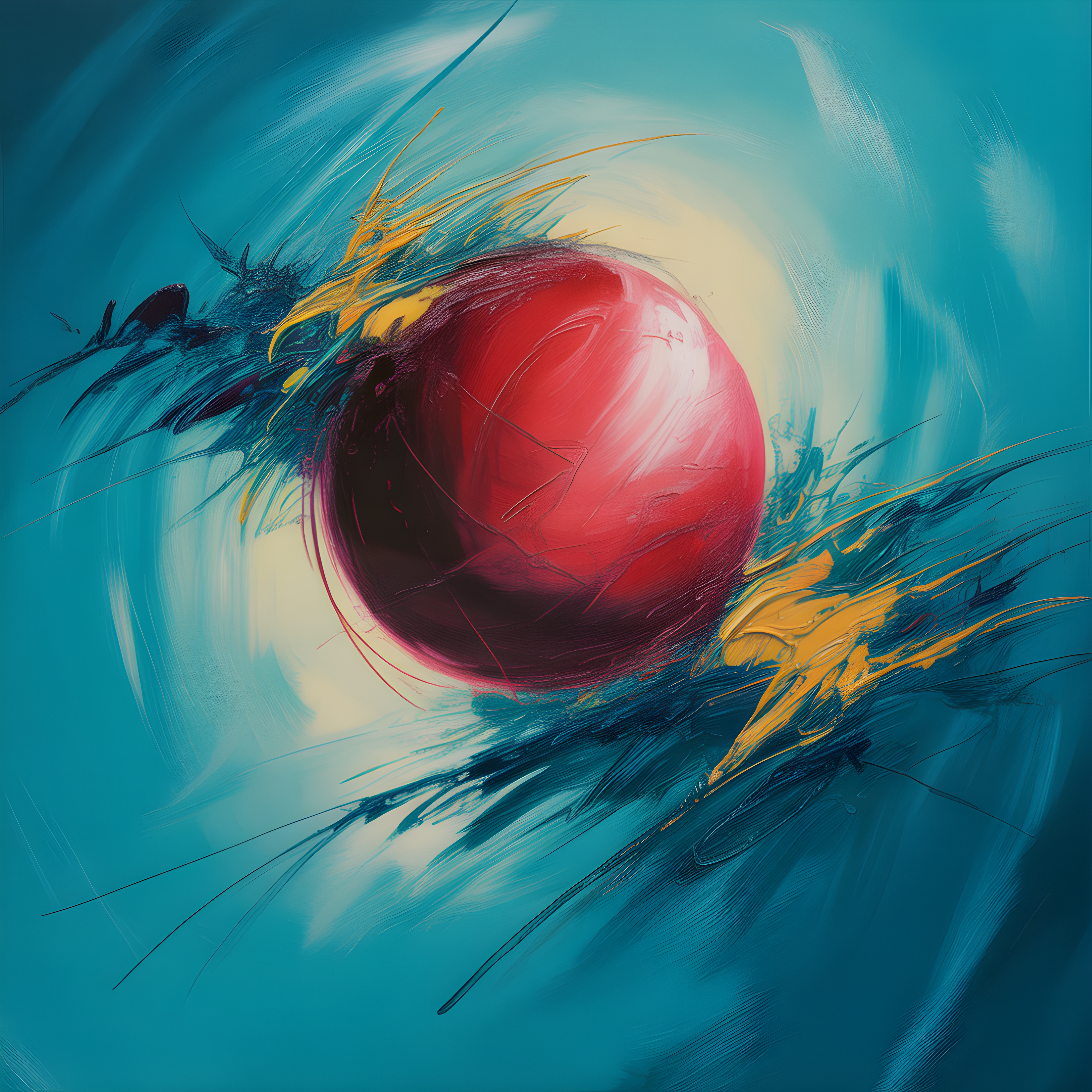 Red Sphere Abstract Turquoise Motion Wall Art