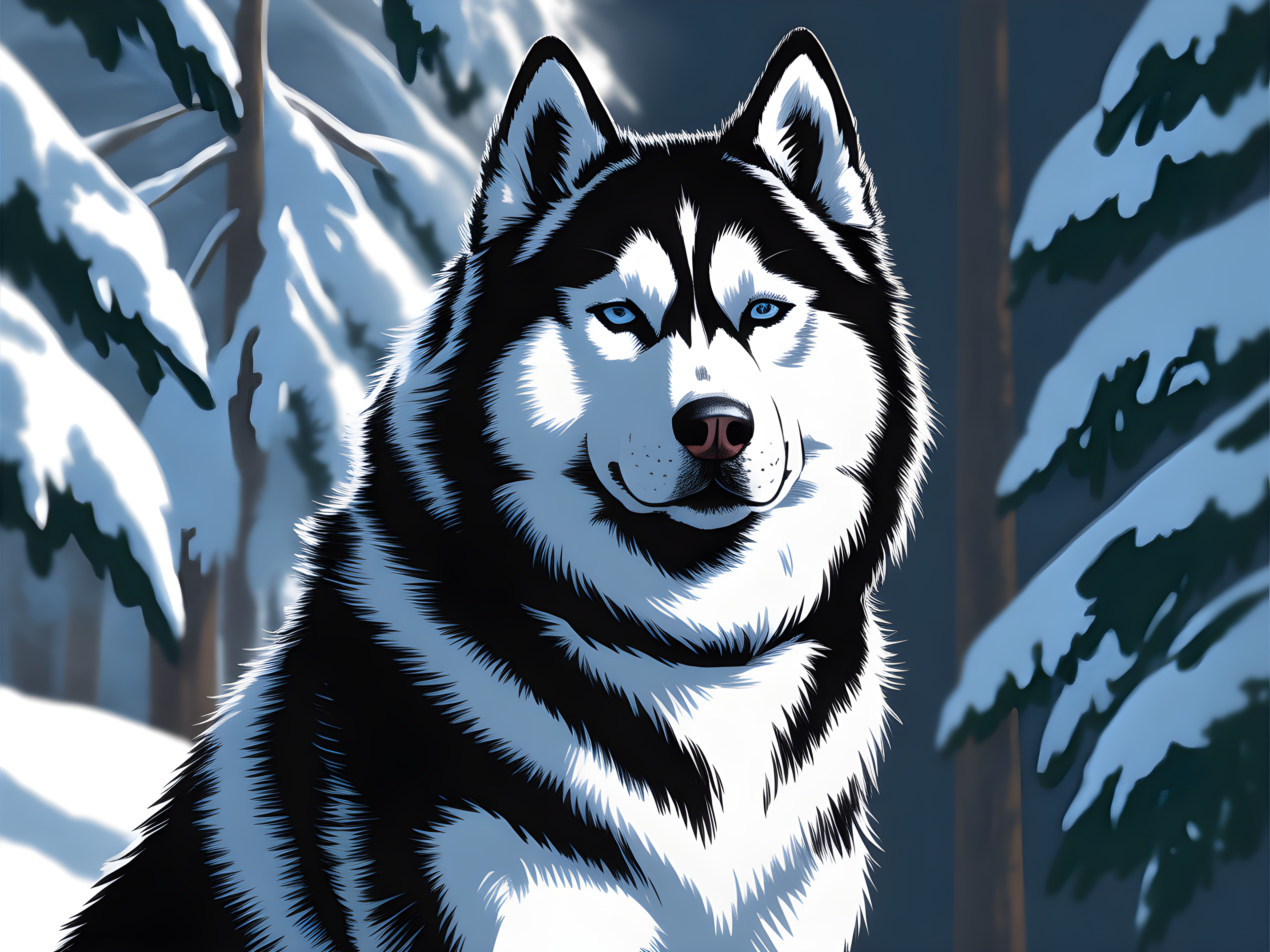Husky in Winter Forest Snow Photography Wall Art