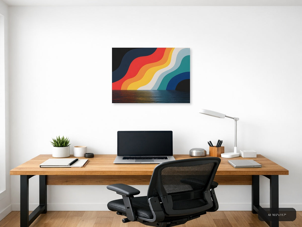 Colorful Wave Rainbow Stripes Photography Wall Art — A3 / Office