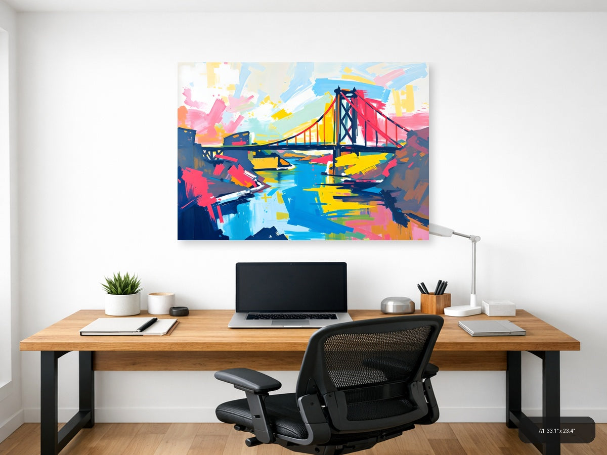 Colorful Abstract Bridge Landscape Wall Art — A1 / Office