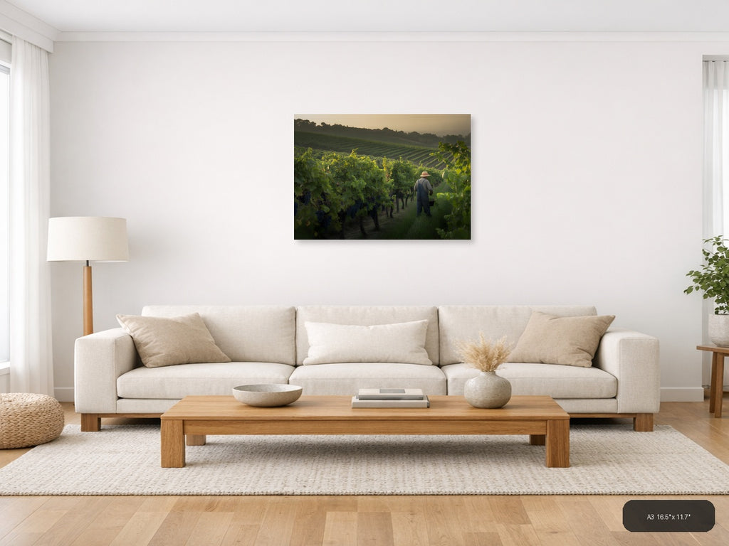 Vineyard Worker at Sunset - Photography Wall Art — A3 / Living Room