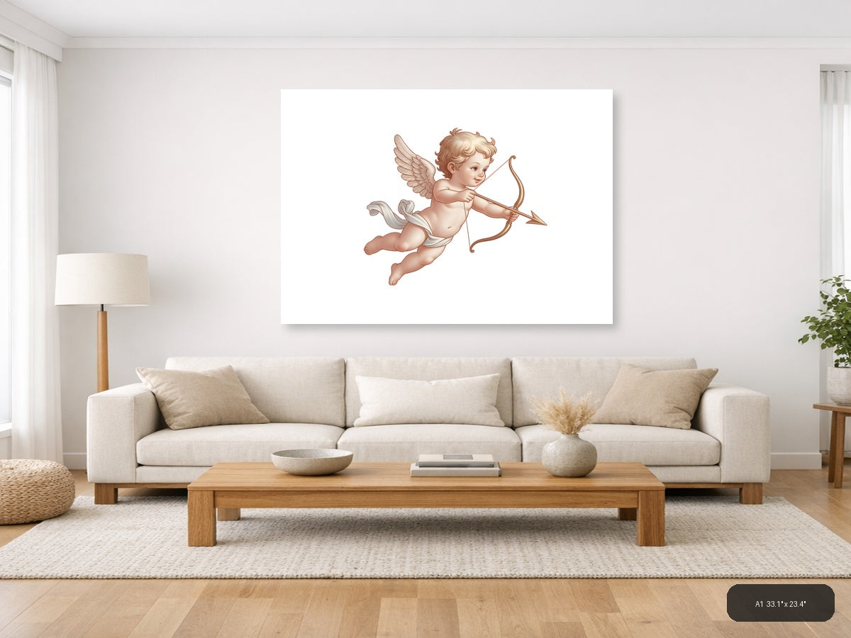 Cherub with Bow and Arrow Minimalist Wall Art — A1 / Living Room