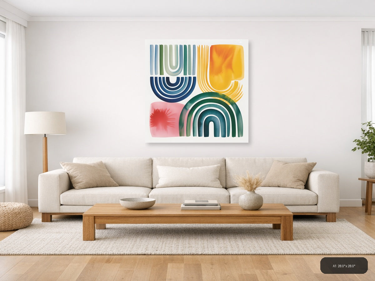 Abstract Watercolor Geometric Shapes Colorful Wall Art — A1 / Living Room